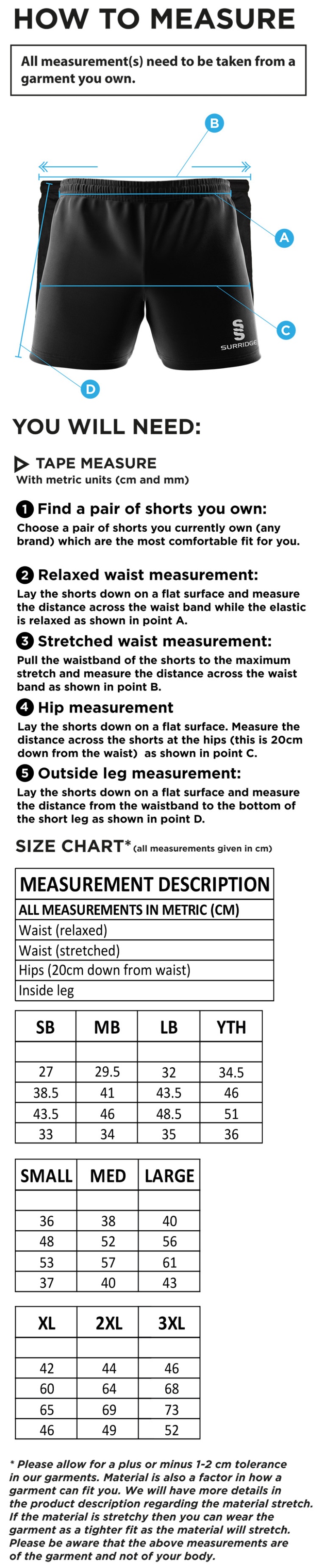 GLASTONBURY CC Performance Gym Short : Navy - Size Guide
