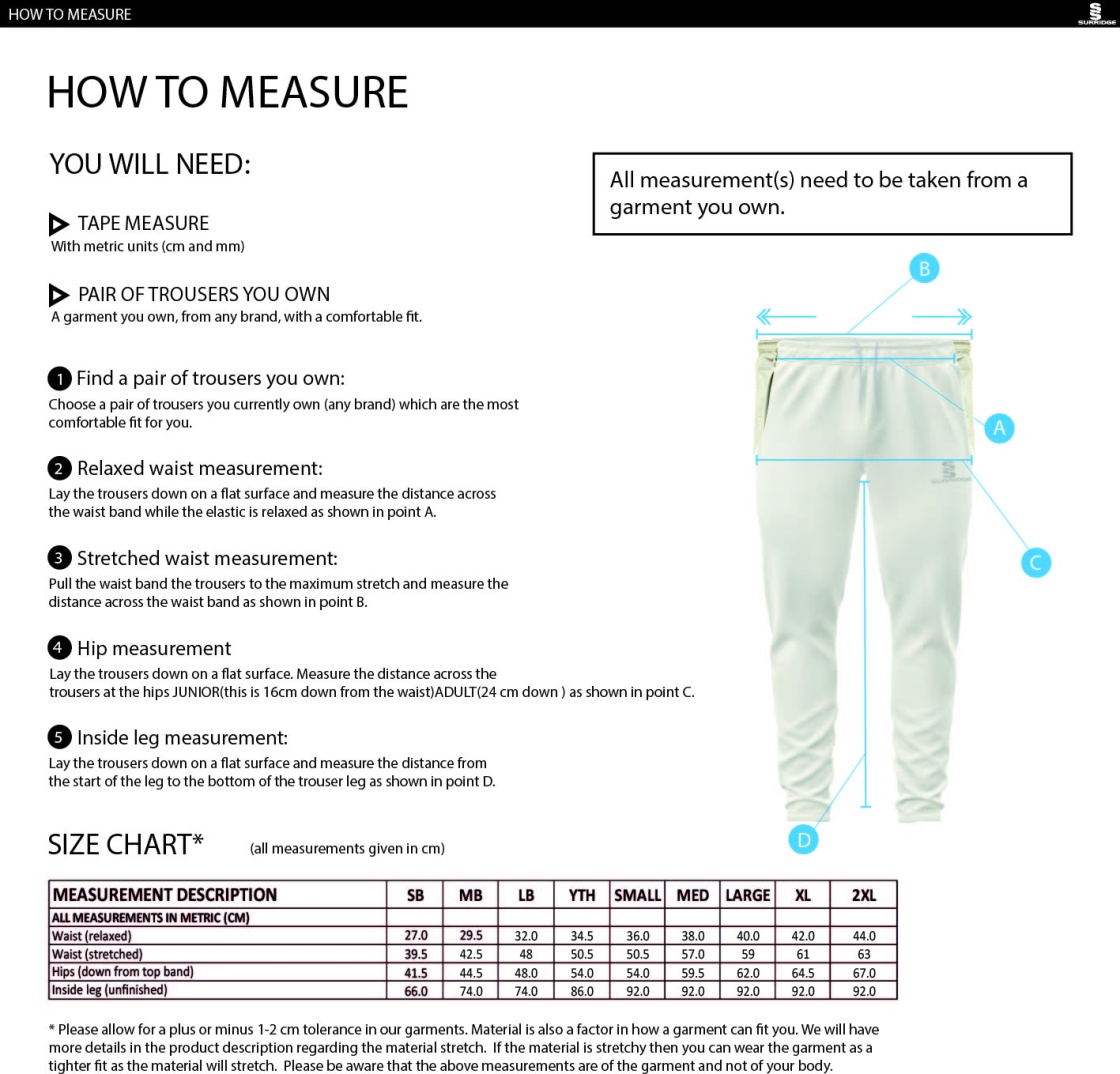 GLASTONBURY CC Blade Playing Pant : Maroon - Size Guide