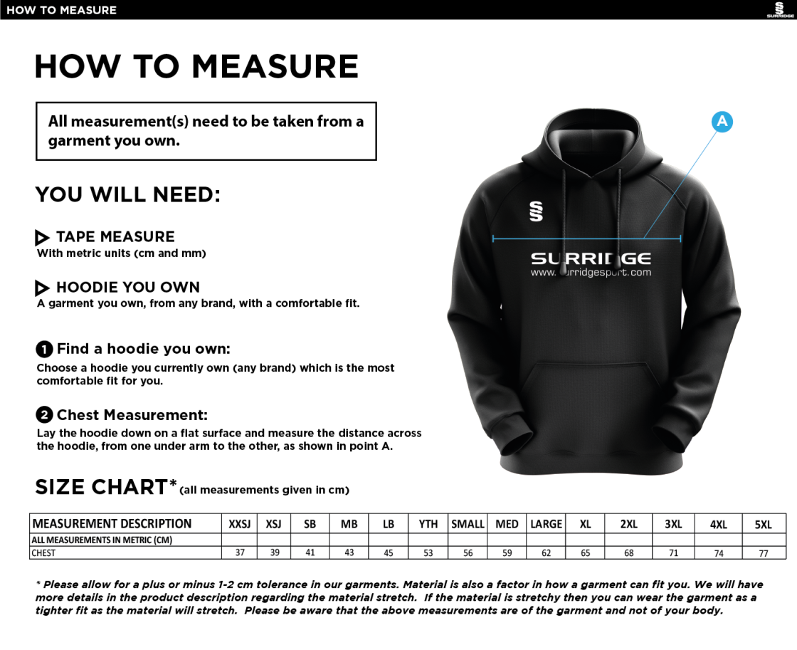GLASTONBURY CC Fuse Hoody : Black / White - Size Guide