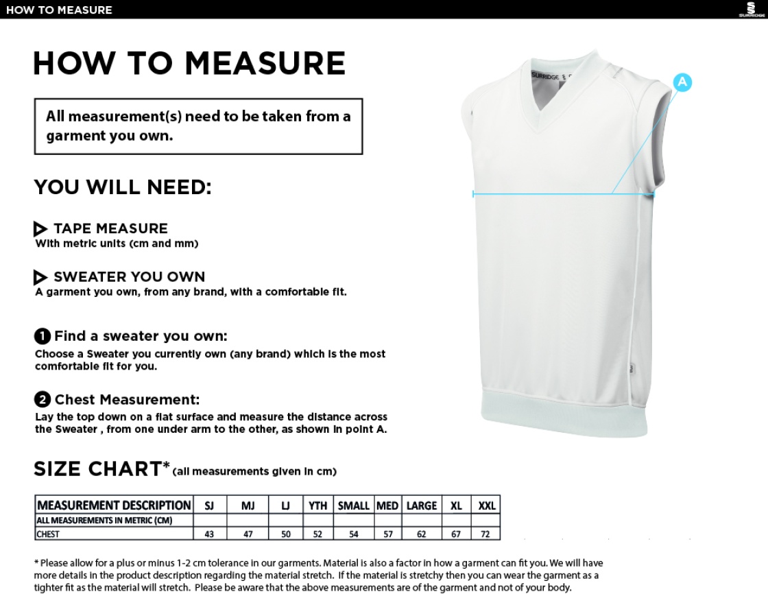 GLASTONBURY CC Dual Sleeveless Sweater - Size Guide