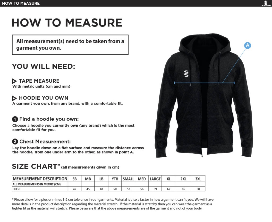 GLASTONBURY CC Dual Full Zip Hoody : Navy - Size Guide