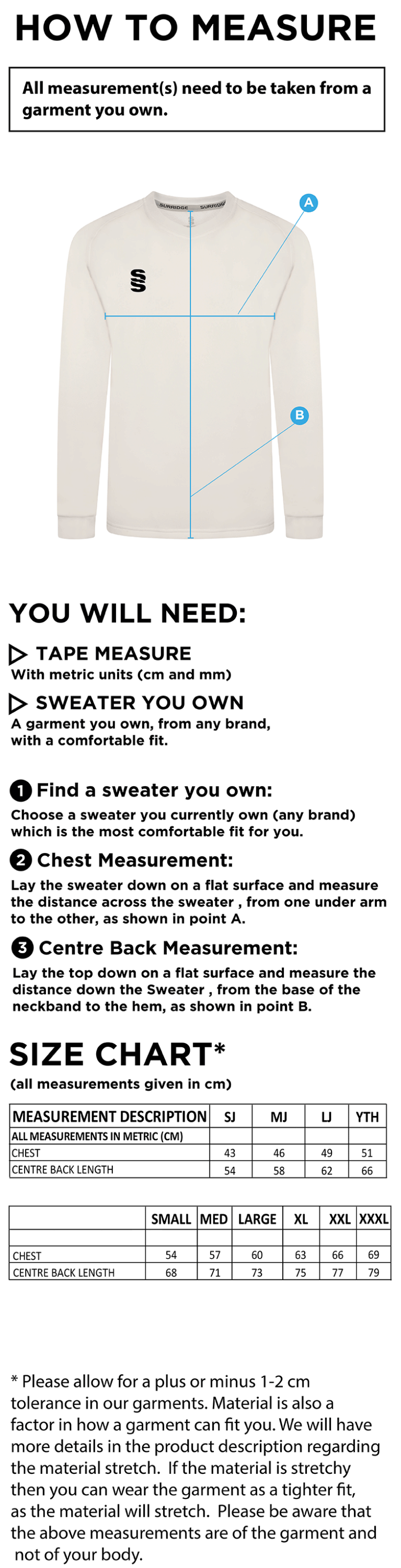 Glastonbury CC BLAST LONG SLEEVE SWEATER - Ivory - Size Guide