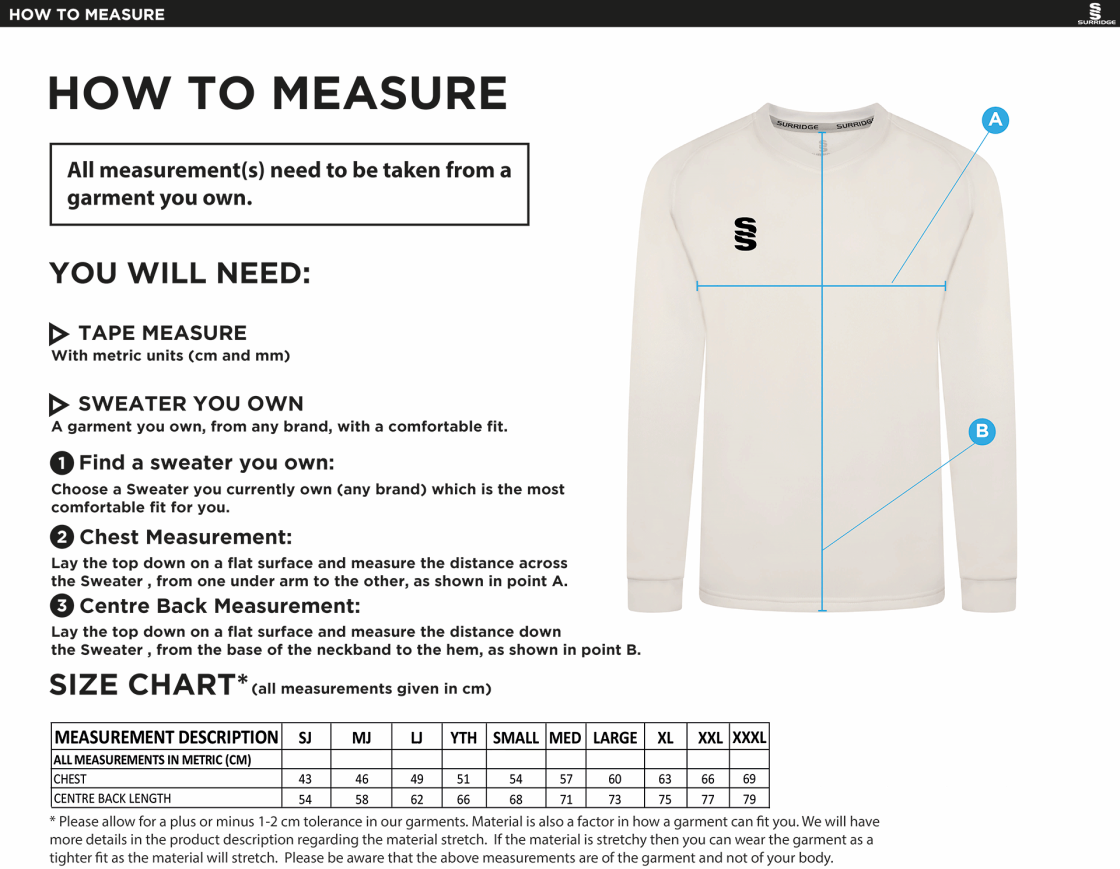 Glastonbury CC BLAST LONG SLEEVE SWEATER - Ivory - Size Guide