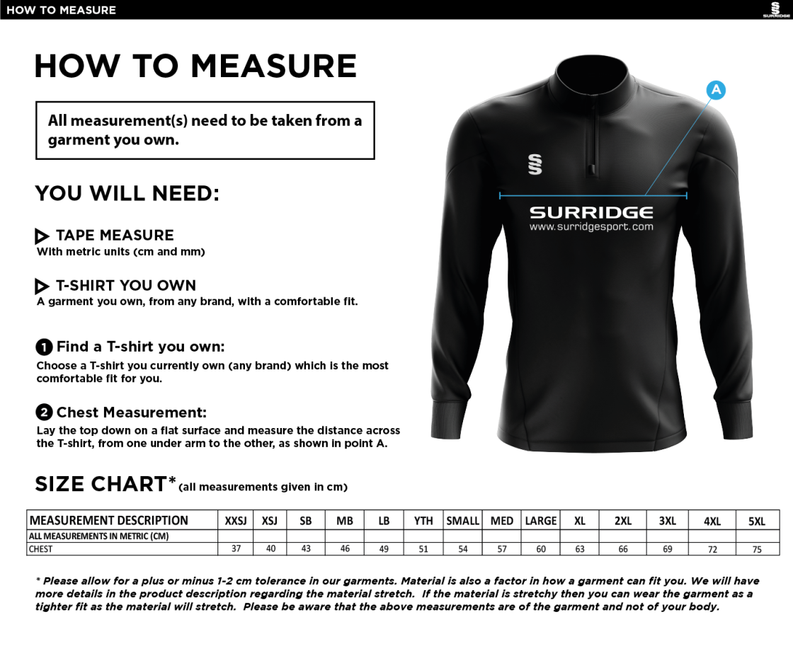 GLASTONBURY CC Fuse Performance Top : Navy / White - Size Guide