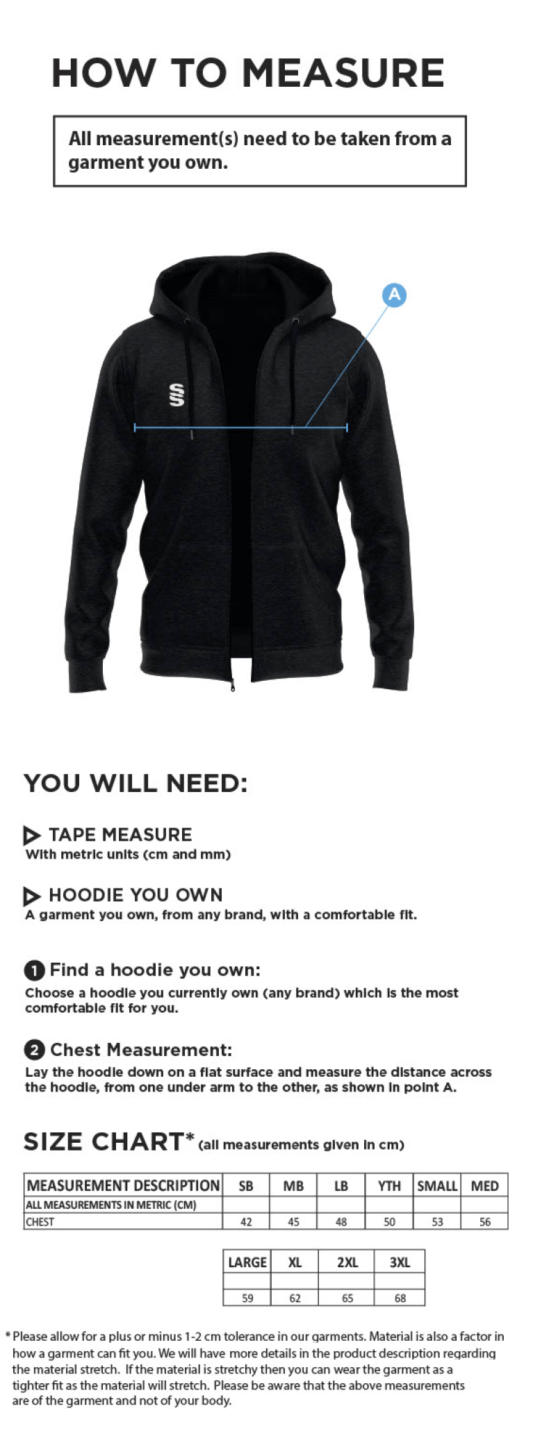 GLASTONBURY CC Dual Full Zip Hoody : Navy - Size Guide