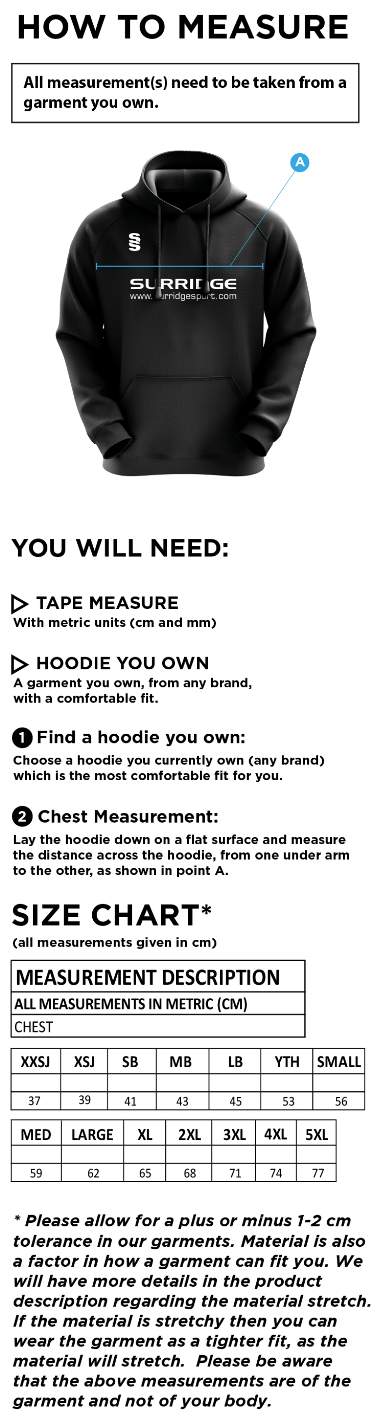 GLASTONBURY CC Fuse Hoody : Black / White - Size Guide