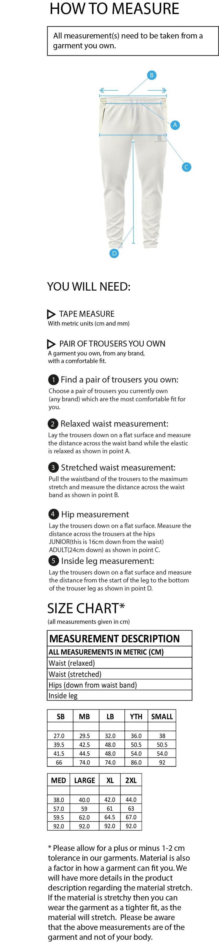 GLASTONBURY CC Blade Playing Pant : Maroon - Size Guide