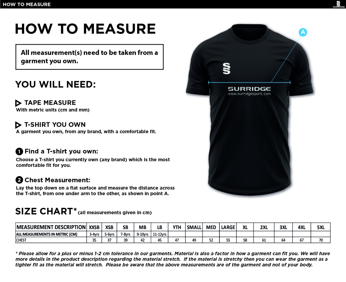 GLASTONBURY CC Dual Gym T-shirt : Navy Melange - Size Guide