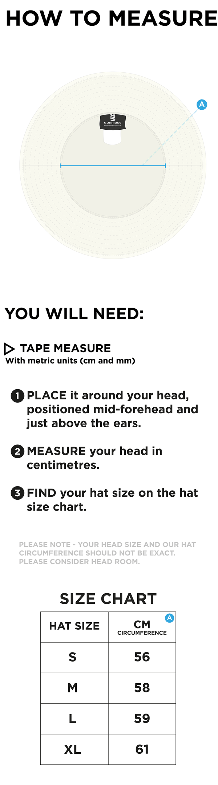GLASTONBURY CC Floppy Hat - Ivory - Size Guide