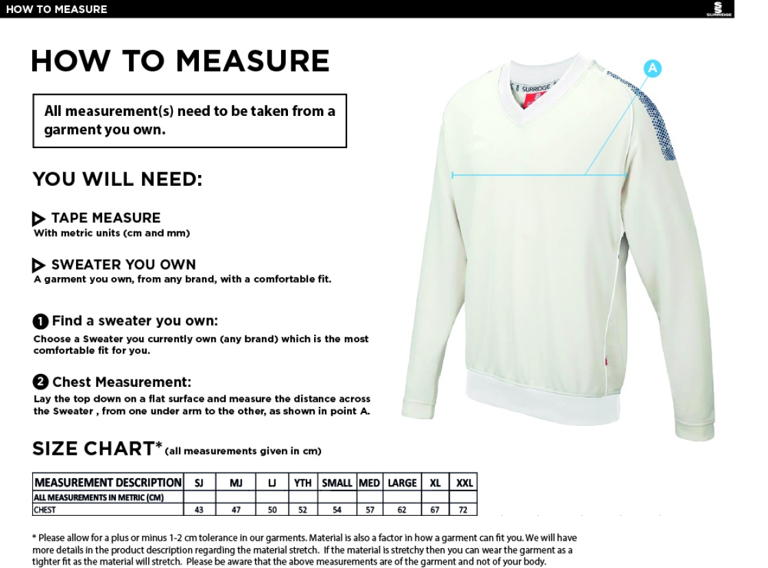 GLASTONBURY CC Dual Long Sleeve Sweater - Size Guide