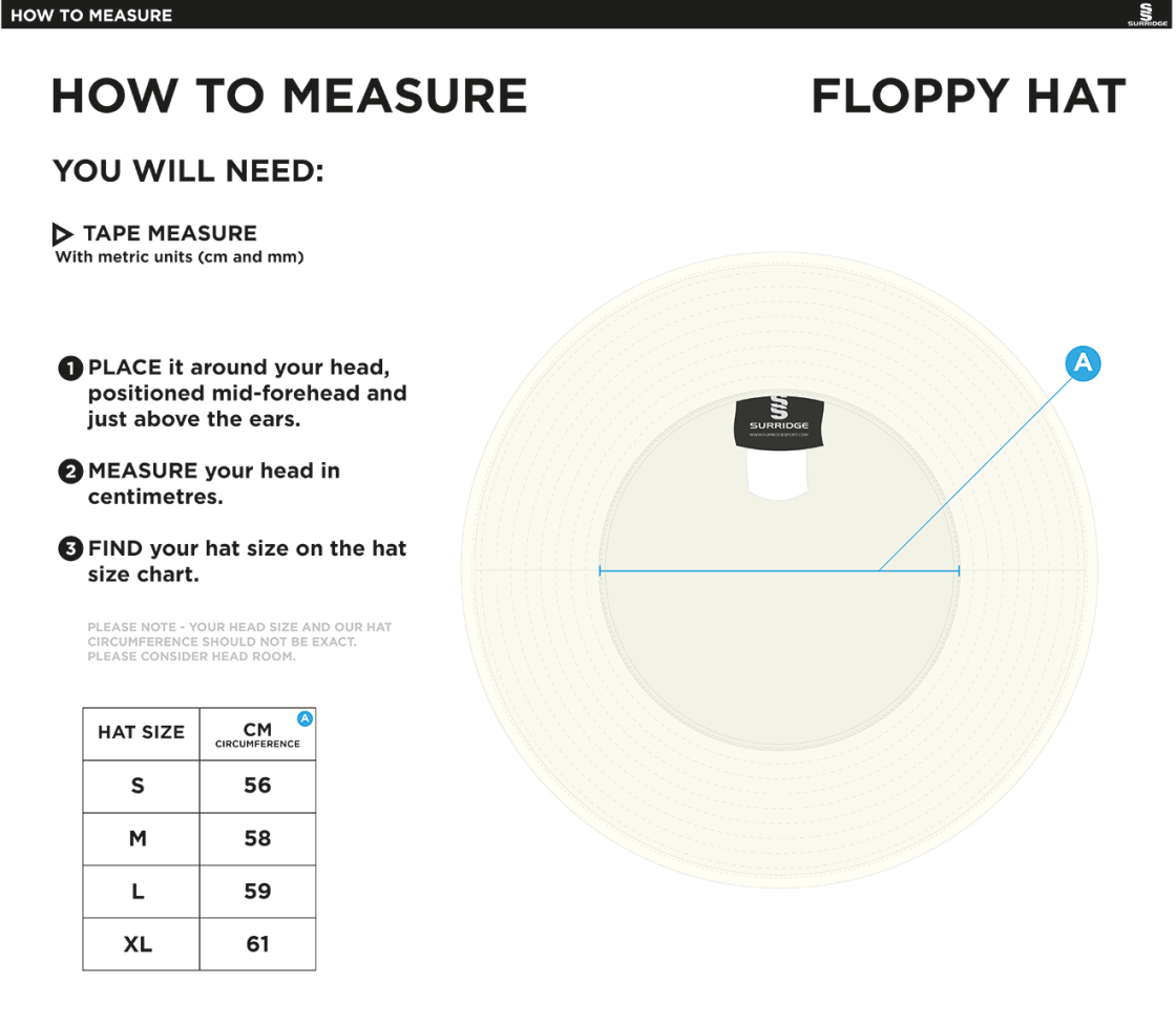 GLASTONBURY CC Floppy Hat - Ivory - Size Guide